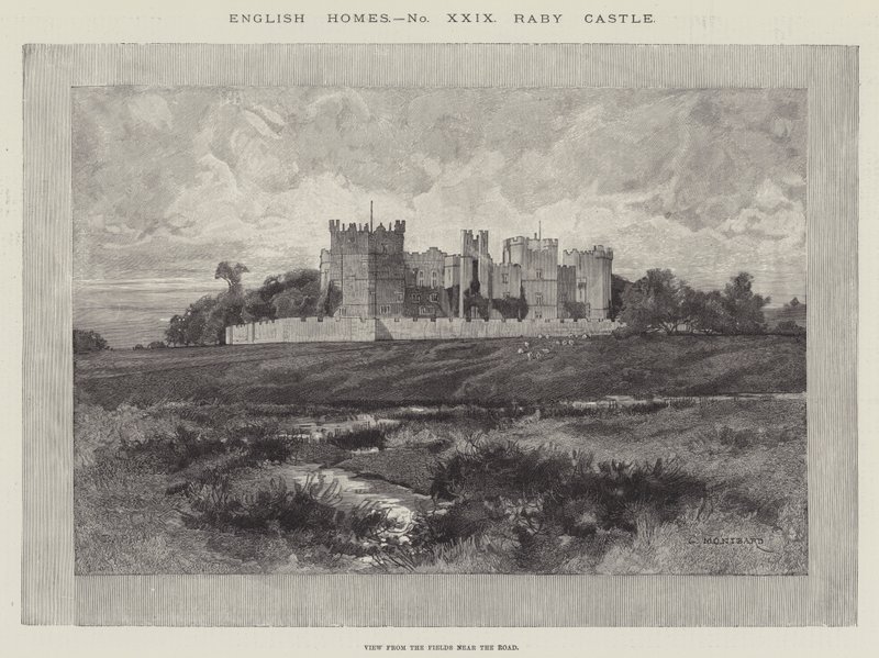 Raby Castle, Udsigt fra Markerne nær Vejen af Charles Auguste Loye