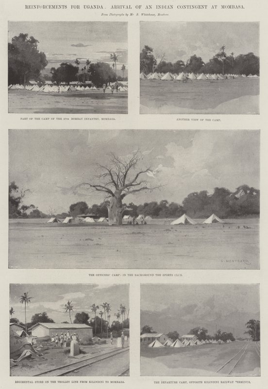 Forstærkninger til Uganda, ankomst af et indisk kontingent til Mombasa af Charles Auguste Loye