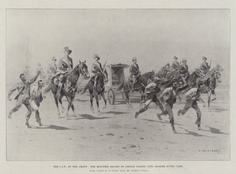 CIV ved fronten, den beredne eskorte til Cronje, der kommer ind i Modder River Camp af Charles Auguste Loye