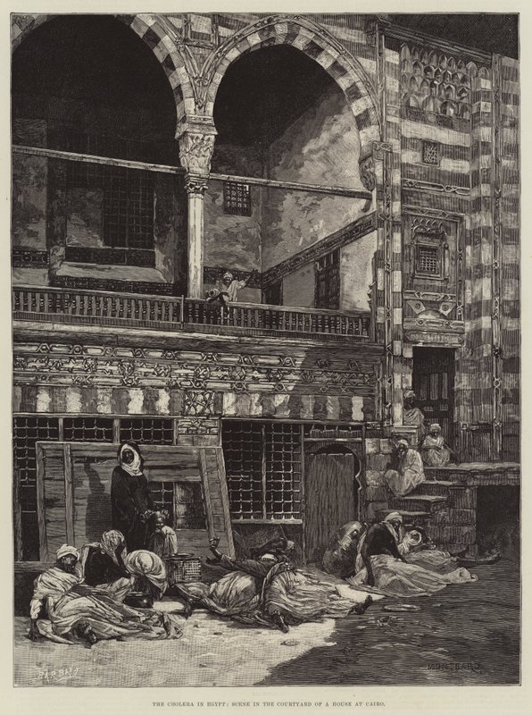 Koleraen i Egypten, scene i gården i et hus i Cairo af Charles Auguste Loye