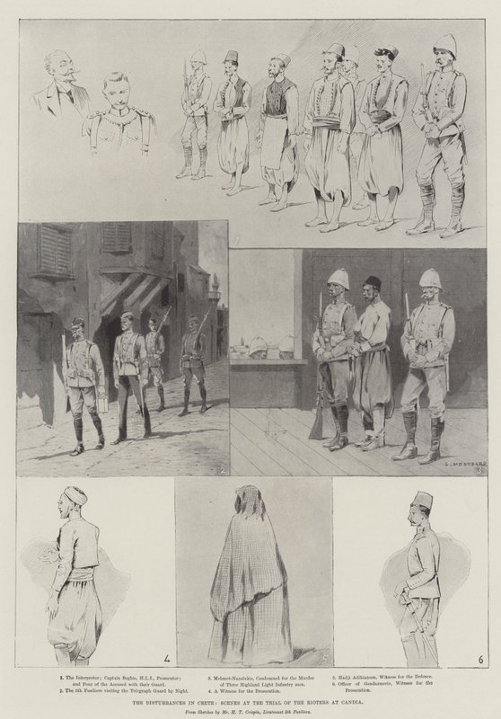 Forstyrrelserne på Kreta, scener ved retssagen mod oprørerne i Candia af Charles Auguste Loye
