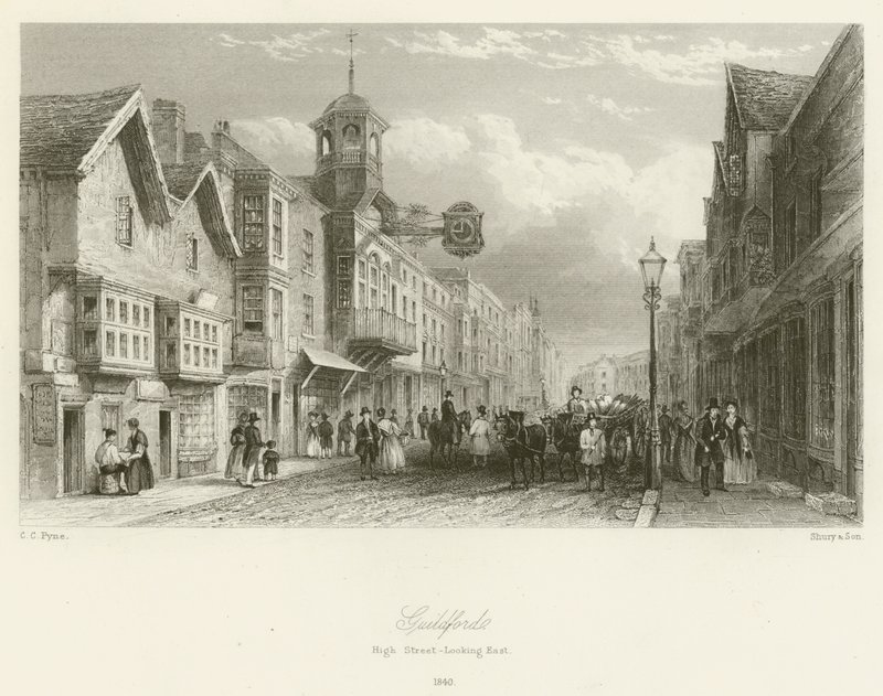 Guildford, High Street, kigger mod øst, 1840 af Charles Claude Pyne
