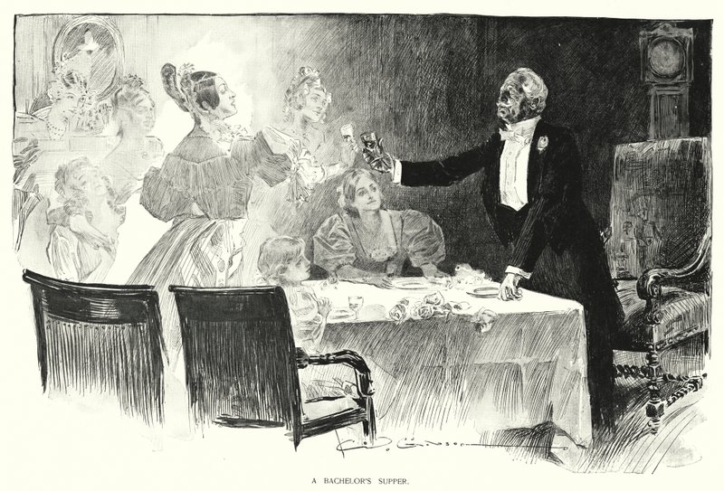 En ungkarl aftensmad (litho) af Charles Dana Gibson