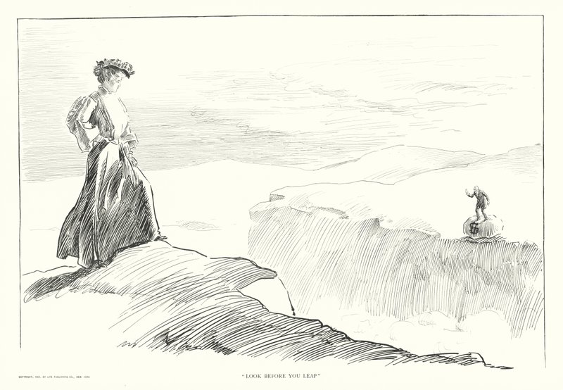 "Se dig for, før du springer" (litografi) af Charles Dana Gibson