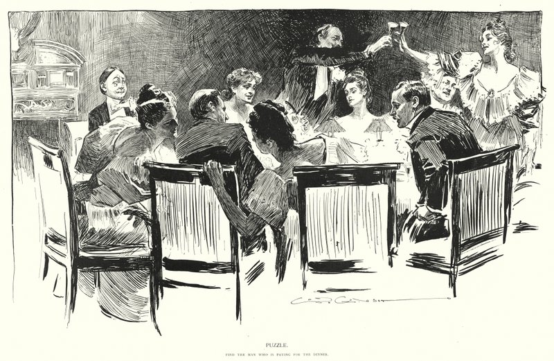 Puslespil, find manden, der betaler for middagen (litho) af Charles Dana Gibson
