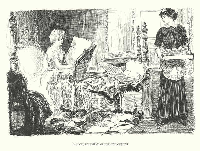 Bekendtgørelsen af hendes forlovelse (litografi) af Charles Dana Gibson