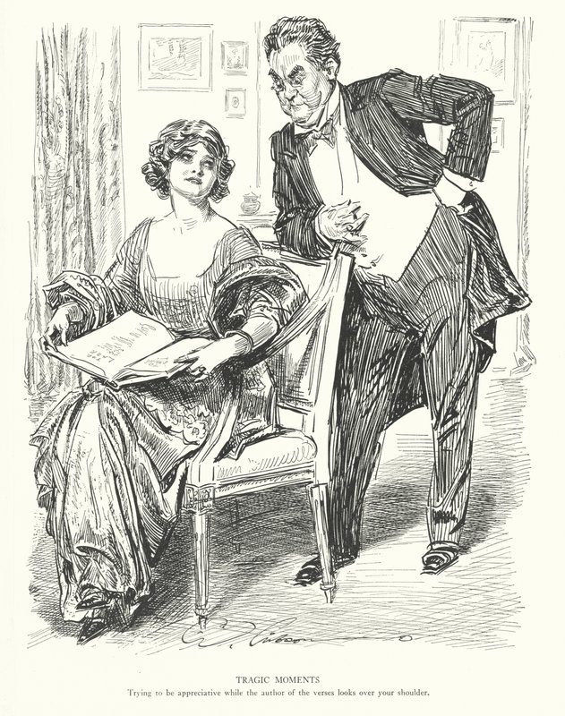 Tragiske øjeblikke, Forsøg på at være taknemmelig, mens forfatteren af versene kigger dig over skulderen (litografi) af Charles Dana Gibson
