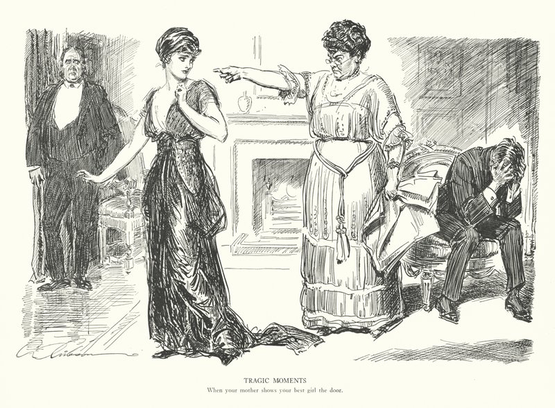 Tragiske øjeblikke, når din mor viser din bedste veninde døren (litografi) af Charles Dana Gibson