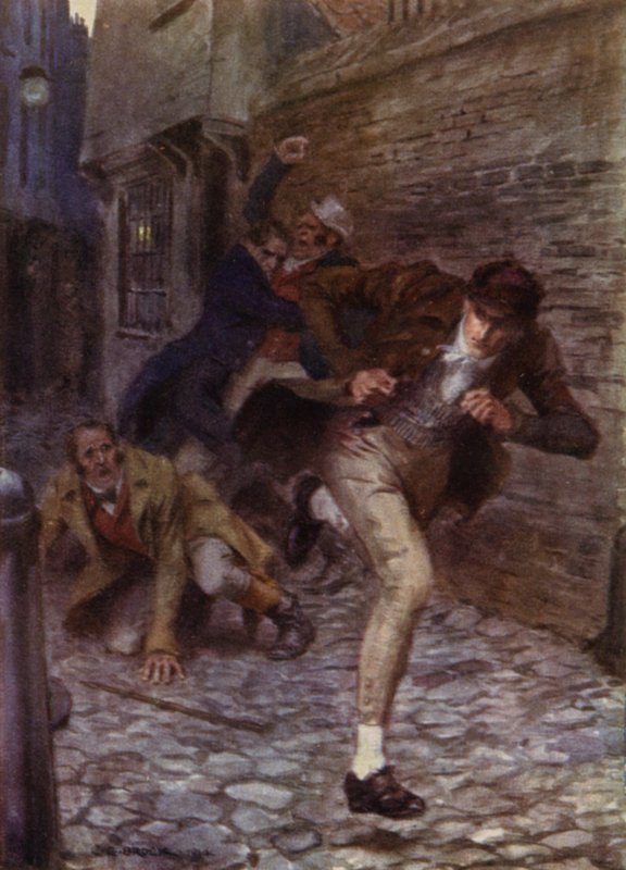 Illustration til The Amateur Gentleman af Jeffery Farnol (farve litho) af Charles Edmund (after) Brock