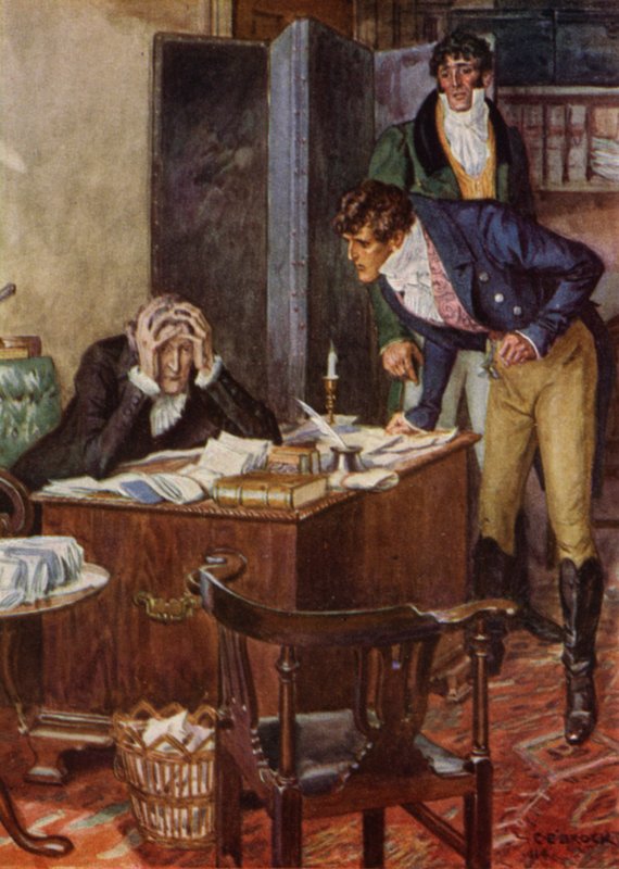 Illustration til The Amateur Gentleman af Jeffery Farnol (farve litho) af Charles Edmund (after) Brock