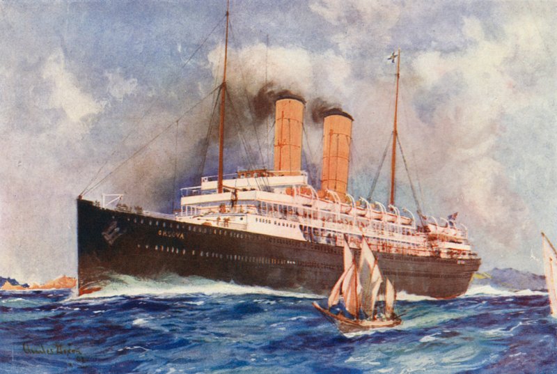 Orient liner SS Orsova (farvelitografi) af Charles Edmund (after) Brock