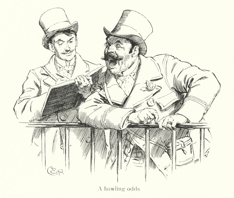 Bookmaker, der giver odds på en væddeløbsbane (gravering) af Charles Edmund Brock