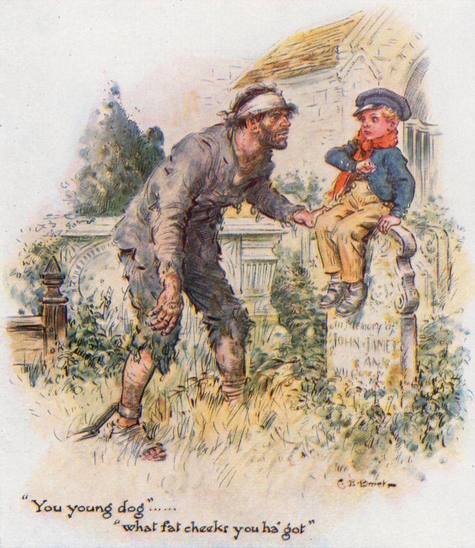 Store forventninger, Pip støder på den dømte på kirkegården af Charles Edmund Brock