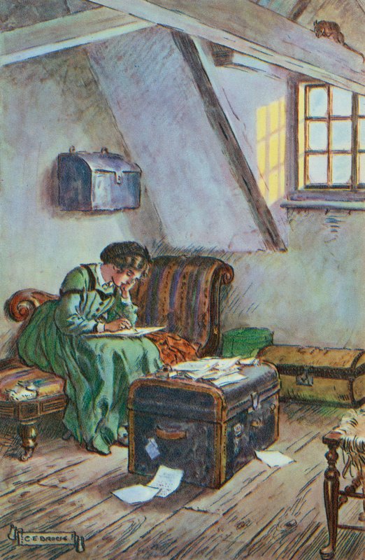 Illustration til små kvinder af Louisa M Alcott af Charles Edmund Brock