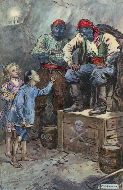 Illustration til Queen of the Pirate Isle af Bret Harte af Charles Edmund Brock