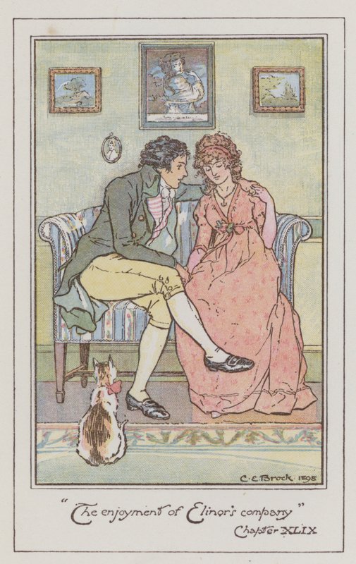 Illustration for Sense and Sensibility af Jane Austen (farve litho) af Charles Edmund Brock