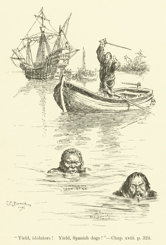 Illustration til Westward Ho! af Charles Kingsley (gravering) af Charles Edmund Brock