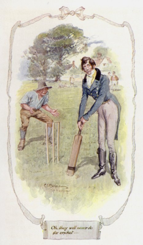 Åh! de vil aldrig klare cricket (farve litho) af Charles Edmund Brock