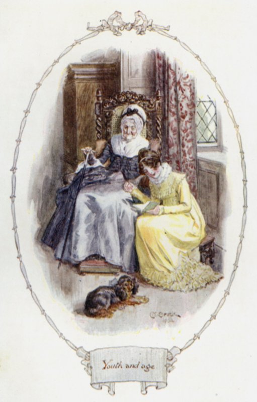 Ungdom og alder (farve litho) af Charles Edmund Brock