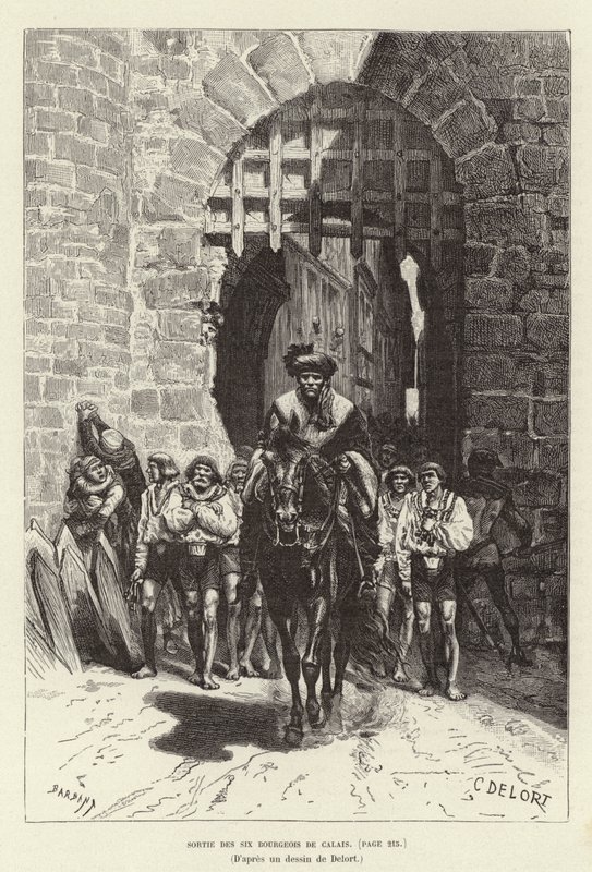 Udgang fra de seks Bourgeois de Calais. De seks borgere i Calais forlader byen af Charles Edouard Delort