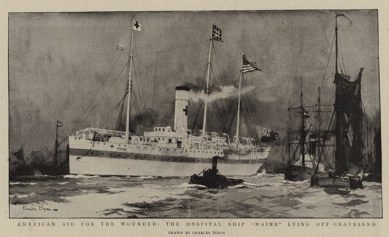 American Aid for the Wounded, Hospitalsskibet Maine liggende ud for Gravesend af Charles Edward Dixon