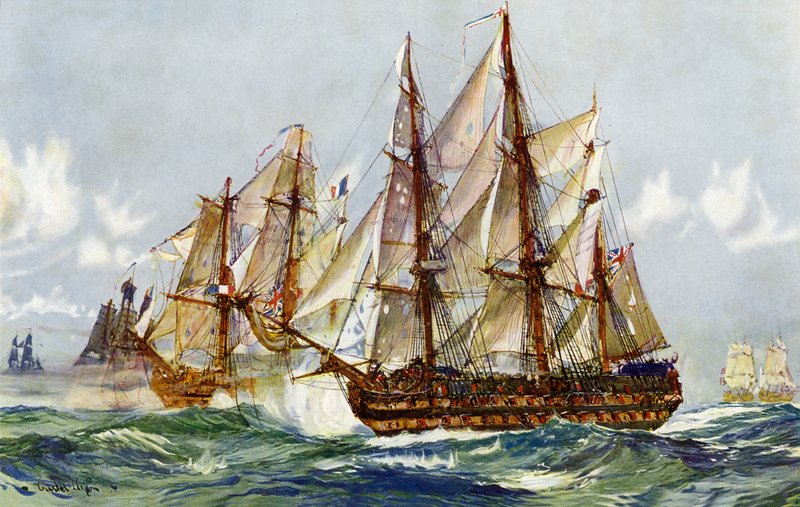 Indtagelse af Duguay Trouin (Uforsonlig) efter Trafalgar, 1805 af Charles Edward Dixon
