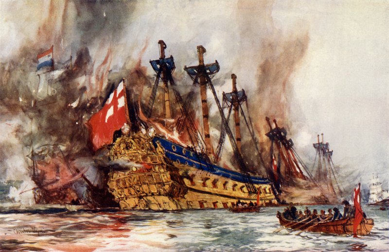 The Burning of the London af hollænderne af Charles Edward Dixon