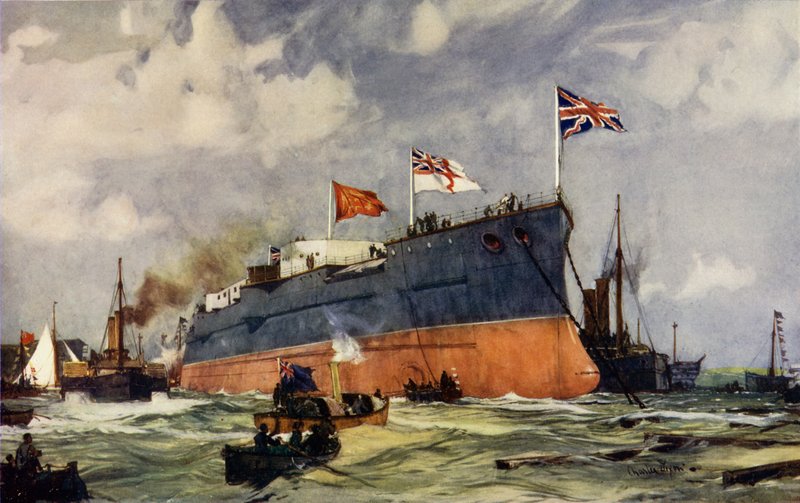 Lanceringen af London i Portsmouth af Charles Edward Dixon