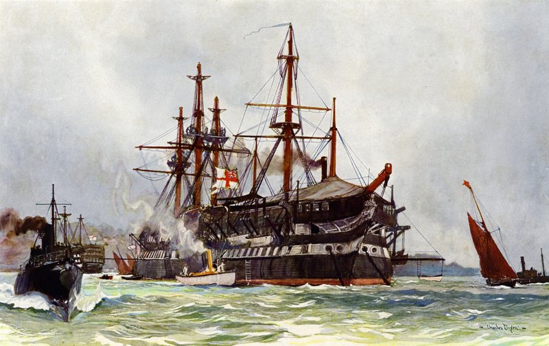 The Old Implacable (Duguay Trouin) i Devonport, 1901 af Charles Edward Dixon