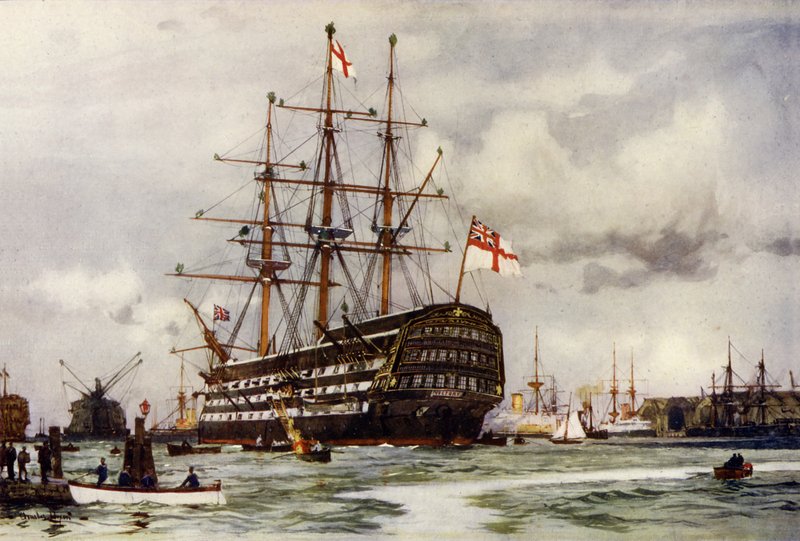 Sejren ved Portsmouth, kom i havn fra sidste kommission, november 1812 af Charles Edward Dixon