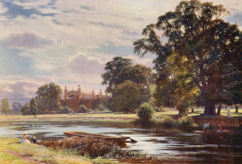 Fjern udsigt over Eton College (farvelitografi) af Charles Edward Johnson