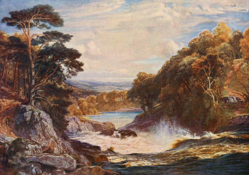 Vandfaldet ved Tummel (farvelitografi) af Charles Edward Johnson