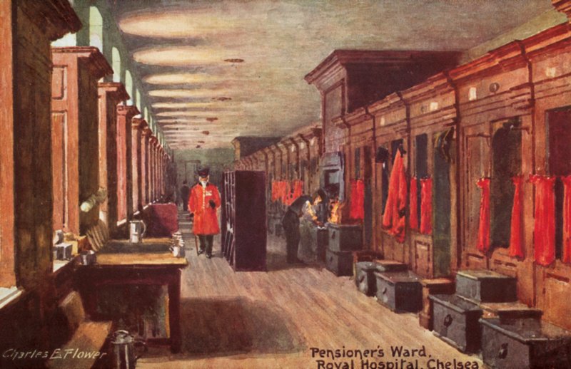 Pensionister Ward, Royal Hospital, Chelsea af Charles Edwin Flower