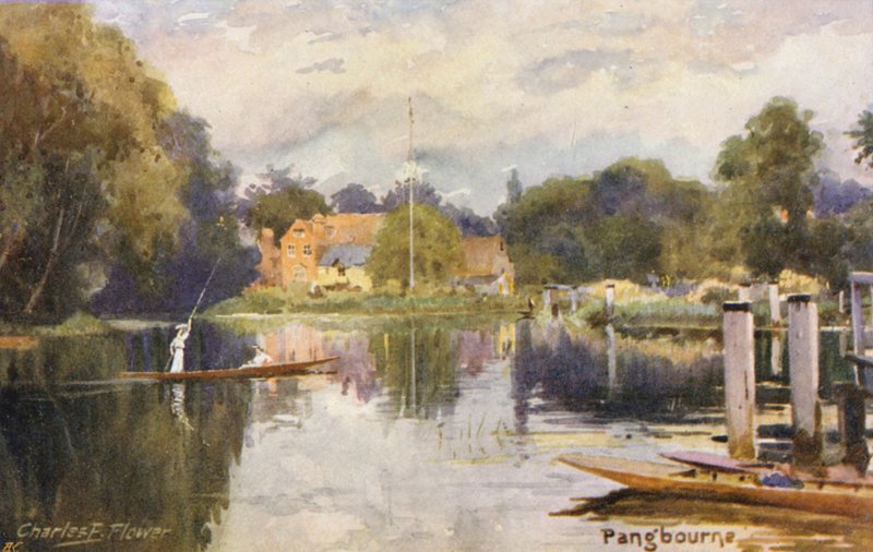 Themsen: Pangbourne (farvelitografi) af Charles Edwin Flower