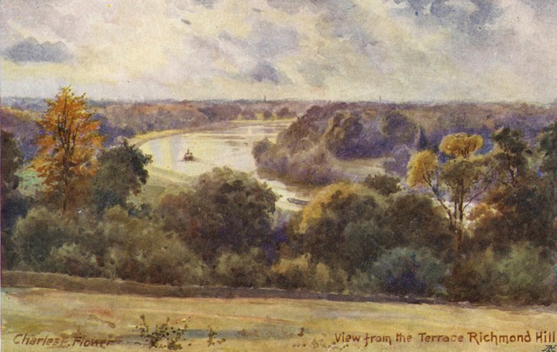 Themsen: Udsigt fra terrassen Richmond Hill (farvelitografi) af Charles Edwin Flower