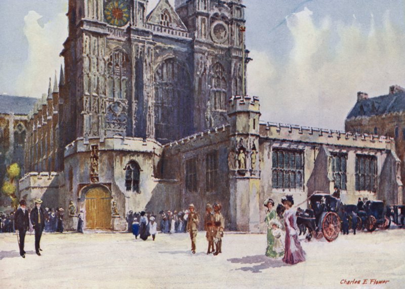 Westminster Abbey, hvor kong Edward VII og dronning Alexandra steg af af Charles Edwin Flower