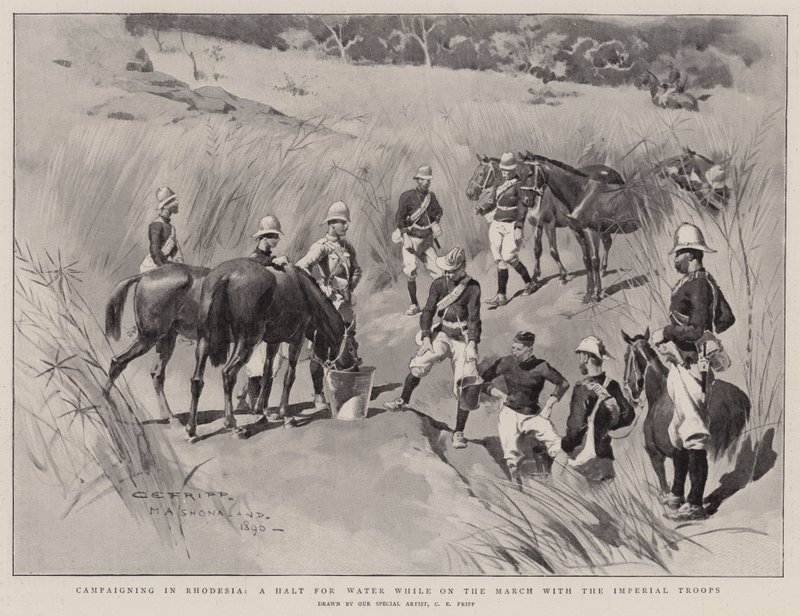 Kampagne i Rhodesia, et stop for vand, mens de var på marts med de kejserlige tropper af Charles Edwin Fripp