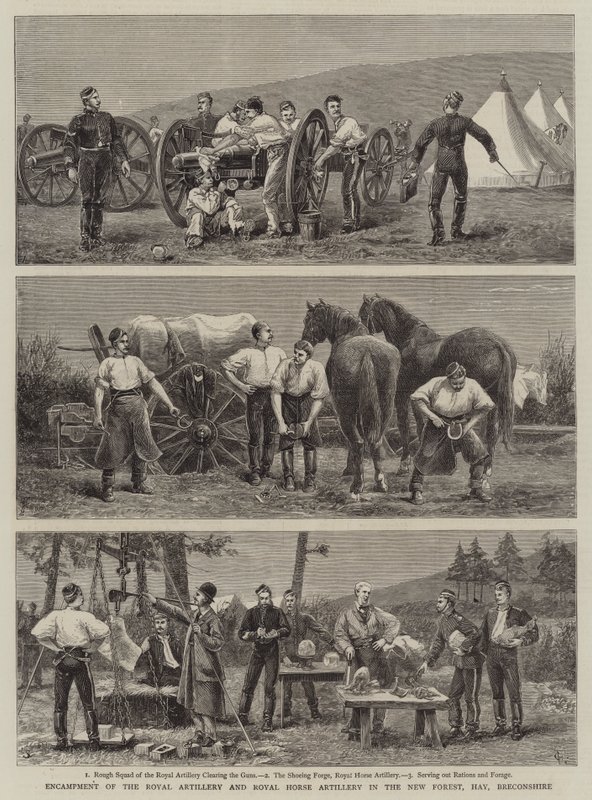 Lejr af Royal Artillery og Royal Horse Artillery i New Forest, Hay, Breconshire af Charles Edwin Fripp