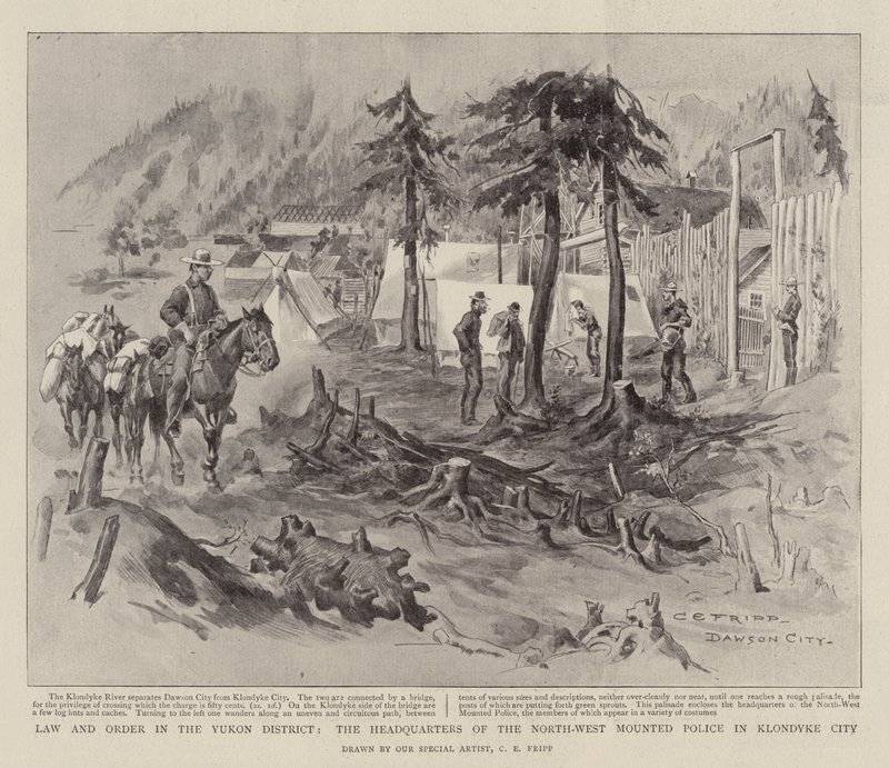 Lov og orden i Yukon-distriktet, hovedkvarteret for North-West Mounted Police i Klondyke City af Charles Edwin Fripp