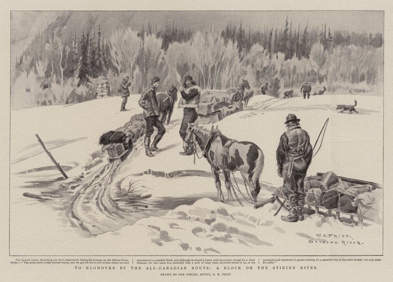 Til Klondyke ad den all-canadiske rute, en blok ved Stikine-floden af Charles Edwin Fripp