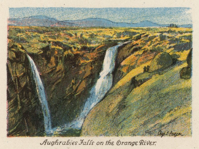 Sydafrika: Aughrabies Falls ved Orangefloden (farvelitografi) af Charles Ernest Peers