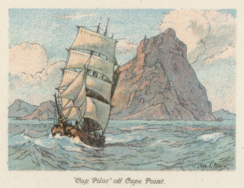 Sydafrika: "Cap Pilar" ud for Cape Point (farvelitografi) af Charles Ernest Peers