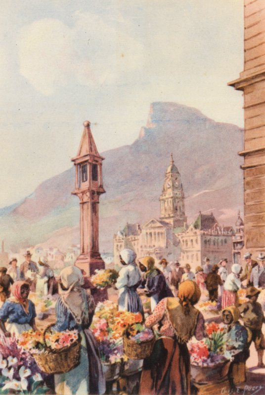 Sydafrika: Flower Sellers, Capetown (farvelitografi) af Charles Ernest Peers