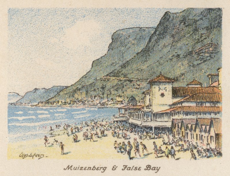 Sydafrika: Muizenberg og False Bay (farvelitografi) af Charles Ernest Peers