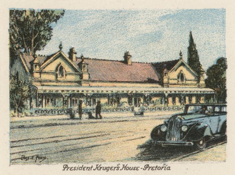 Sydafrika: Præsident Krugers hus, Pretoria (farvelitografi) af Charles Ernest Peers