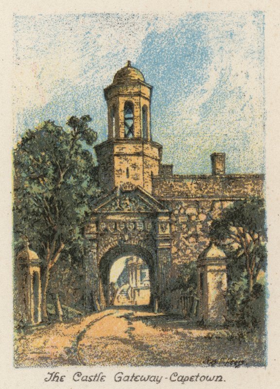 Sydafrika: The Castle Gateway, Capetown (farvelitografi) af Charles Ernest Peers