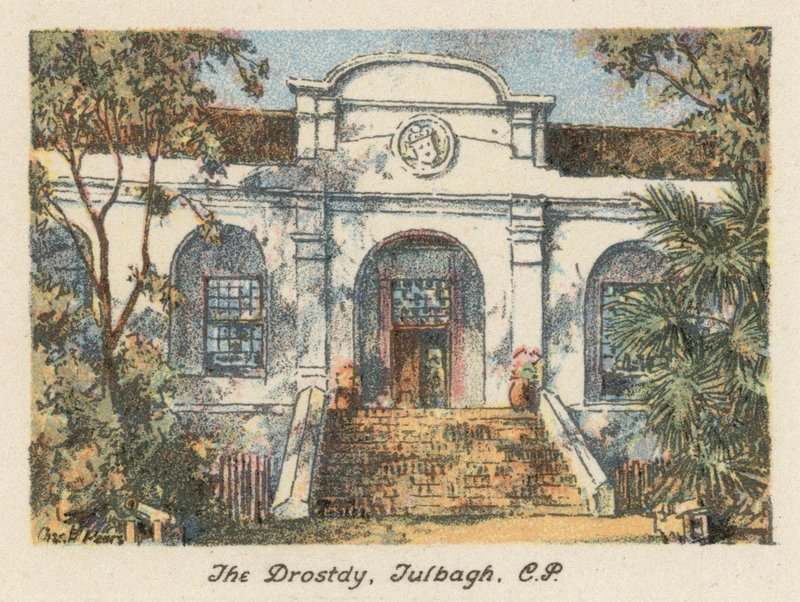 Sydafrika: The Drostdy, Tulbagh, CP (farvelitografi) af Charles Ernest Peers