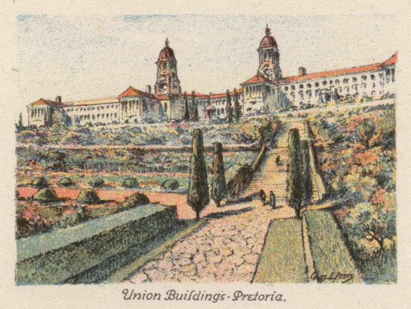 Sydafrika: Union Buildings, Pretoria (farvelitografi) af Charles Ernest Peers