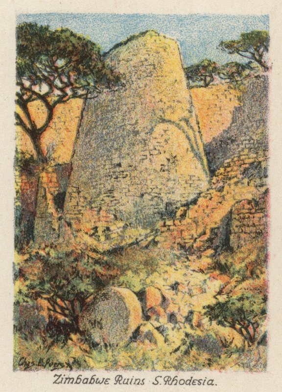 Sydafrika: Zimbabwe Ruins, S Rhodesia (farvelitografi) af Charles Ernest Peers