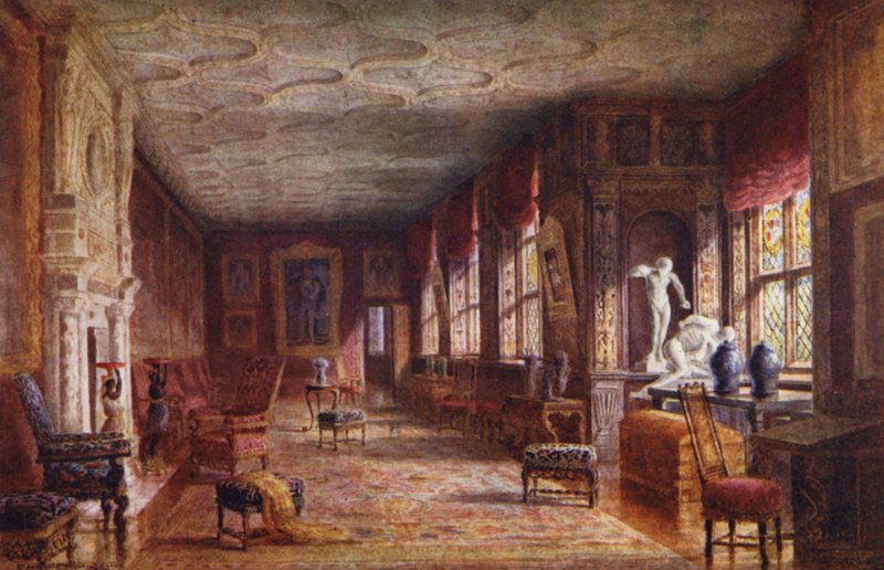 Knole House: Tegneseriegalleri (farvelitografi) af Charles Essenhigh Corke
